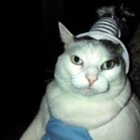 um gato branco vestido de bruxo
